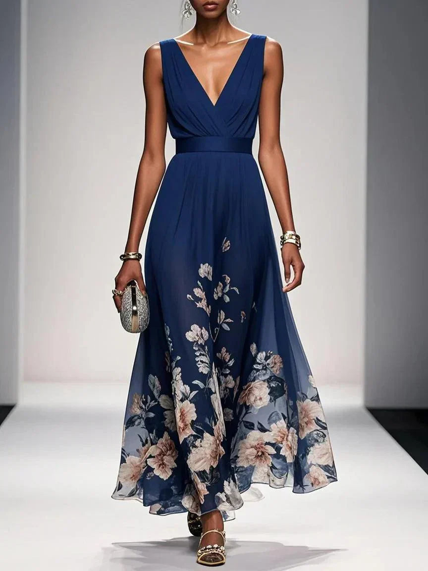Madison | Floral Border Chiffon Maxi Dress oaklynwear
