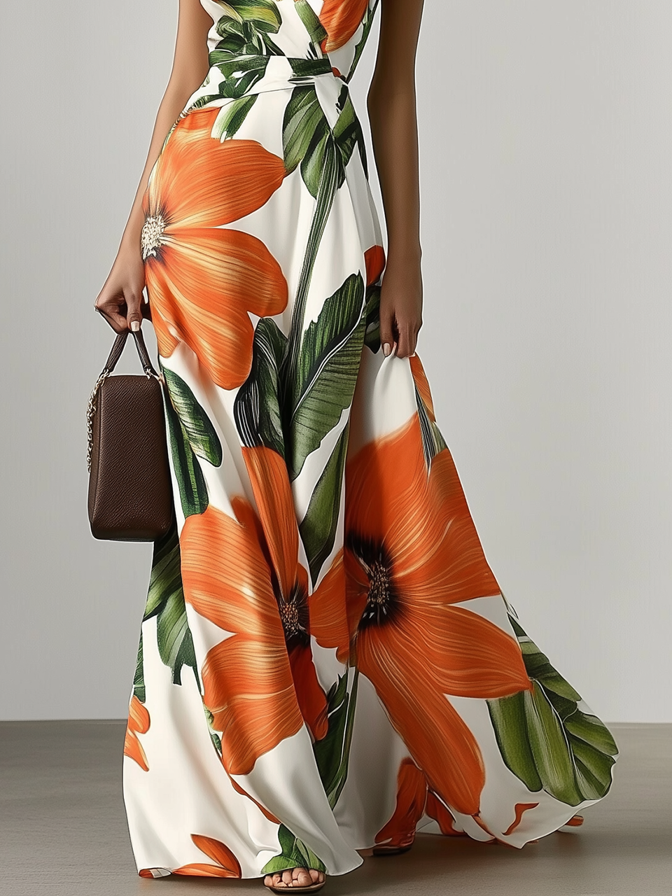 Ophelia | Floral Satin A-Line Maxi Dress with Pockets oaklynwear