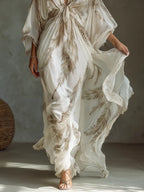 Serena | Women's Ivory And Taupe Chiffon Fabric Dolman Sleeve Maxi Dress oaklynwear
