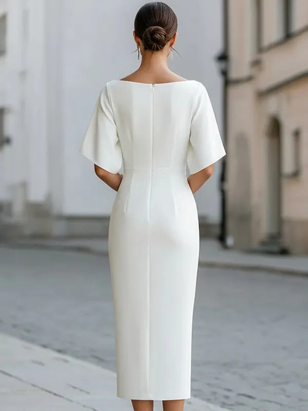 Boat Neck Midi-length Fitted Dress oaklynwear