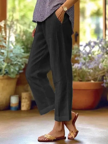 Women’s Linen Pants – Lightweight Summer Loose Fit Casual Trousers with Elastic Waist oaklynwear