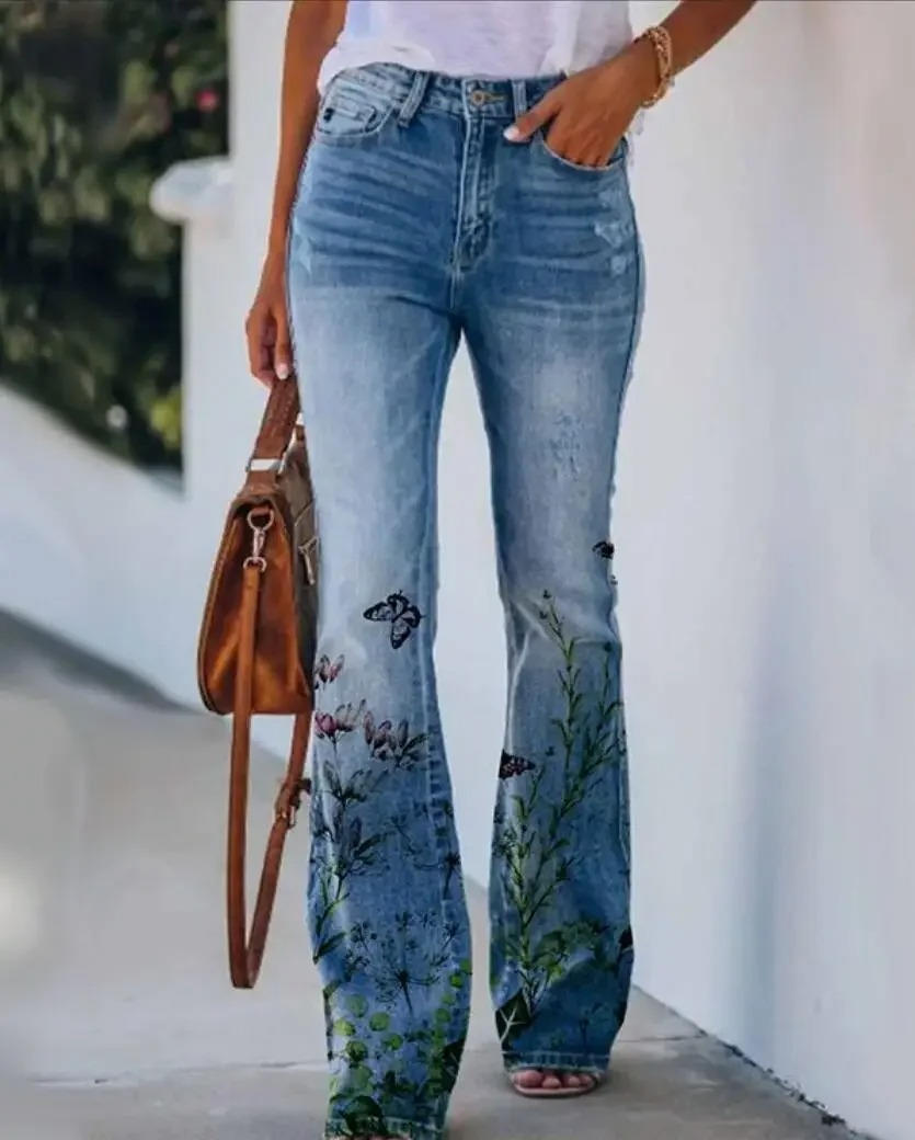 Meadow | Women's Floral Print High Waist Flare Jeans oaklynwear