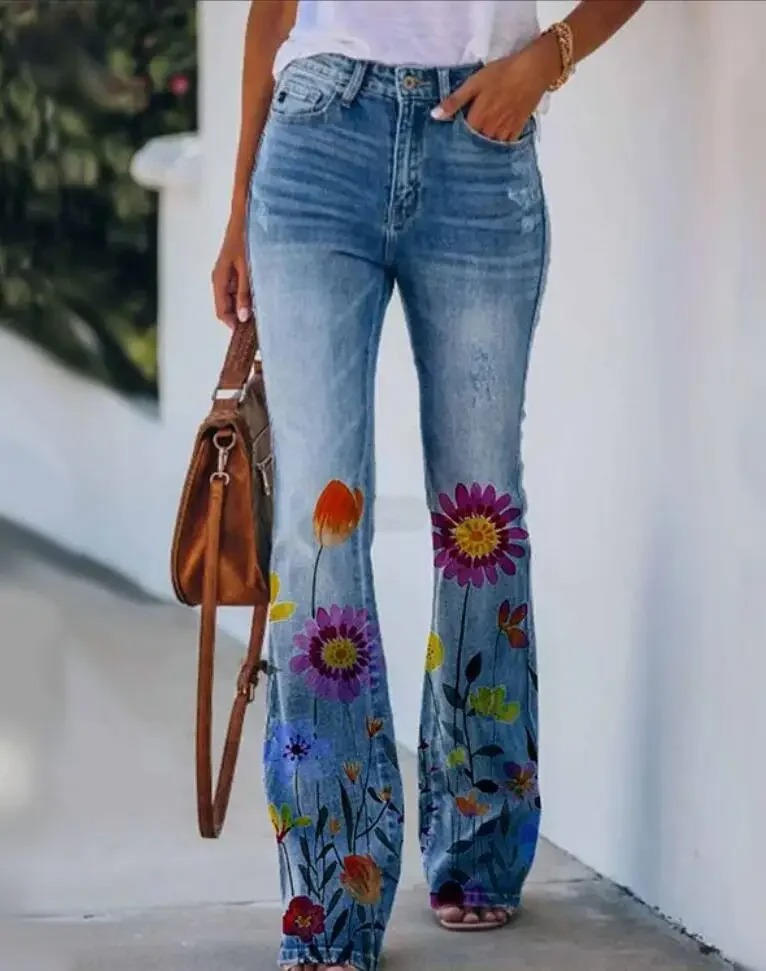 Meadow | Women's Floral Print High Waist Flare Jeans oaklynwear