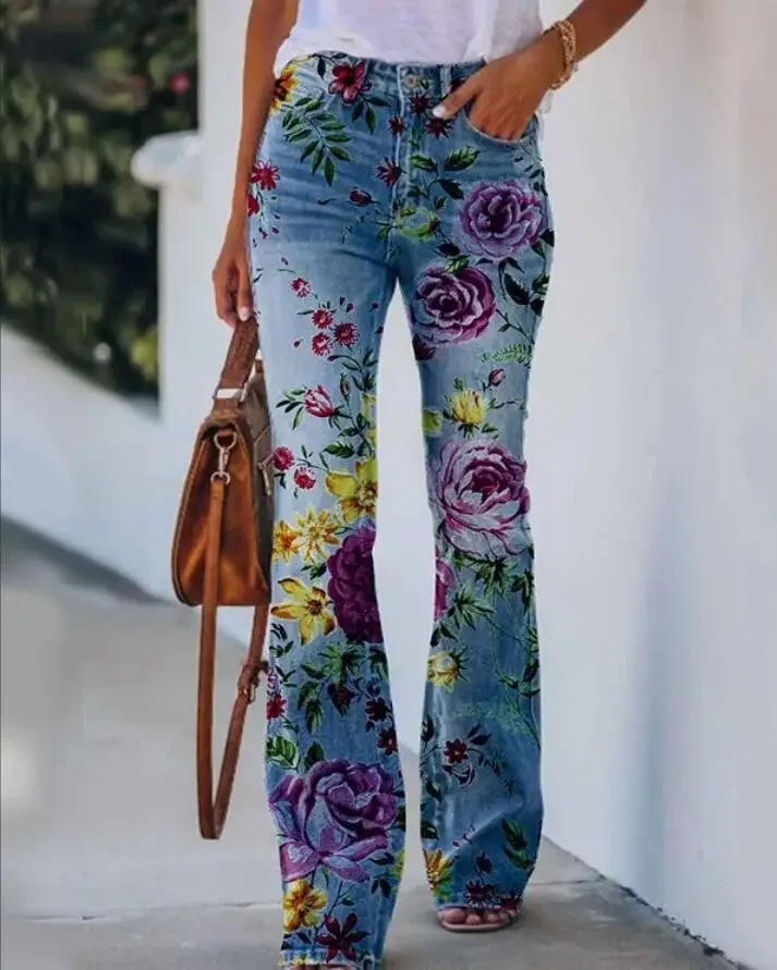 Meadow | Women's Floral Print High Waist Flare Jeans oaklynwear