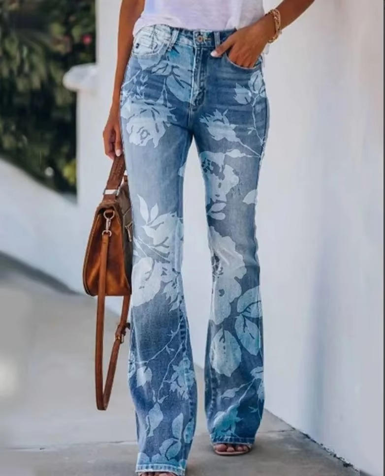 Meadow | Women's Floral Print High Waist Flare Jeans oaklynwear