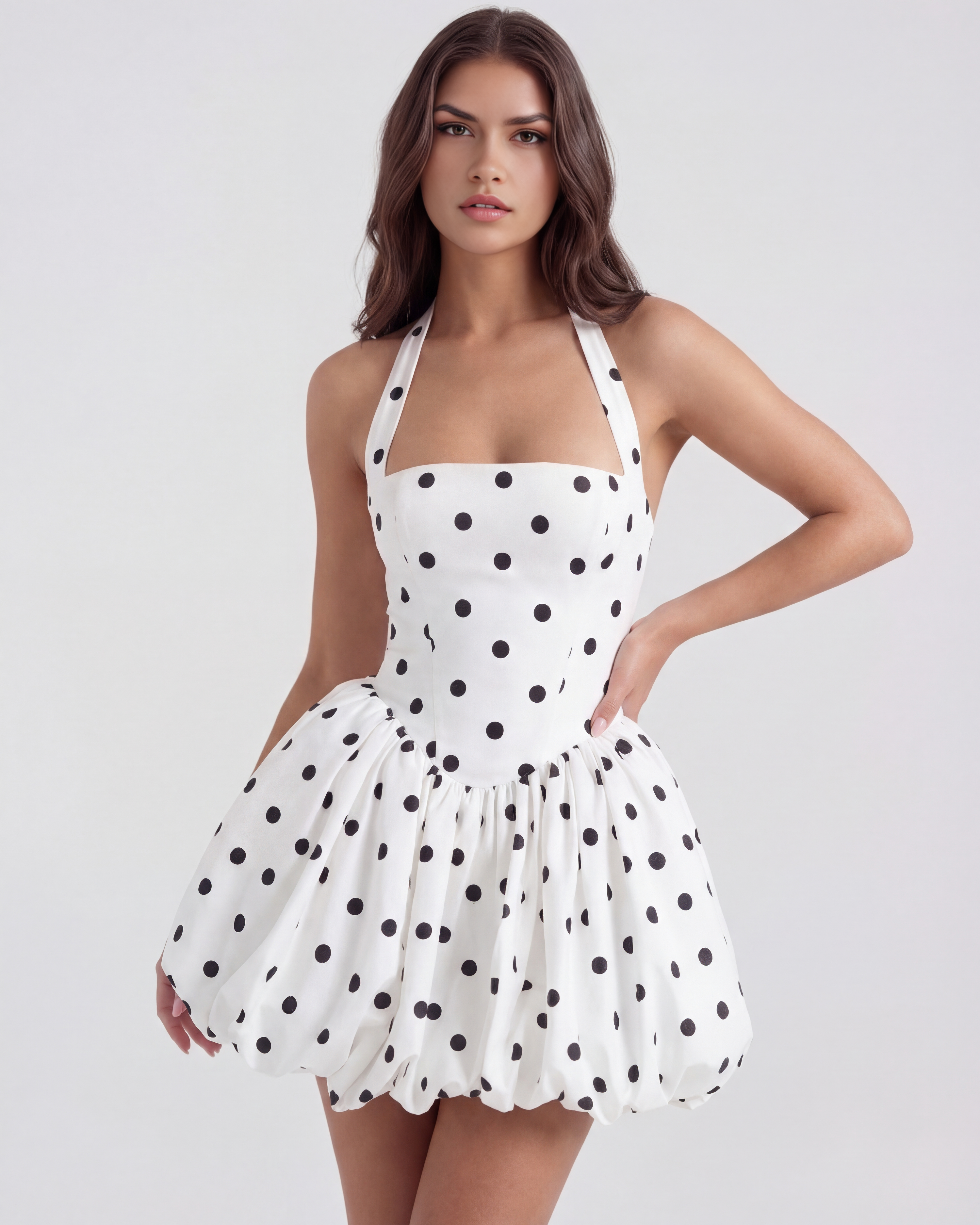 Giulia | Polka Dot Halter Puffball Mini Dress oaklynwear