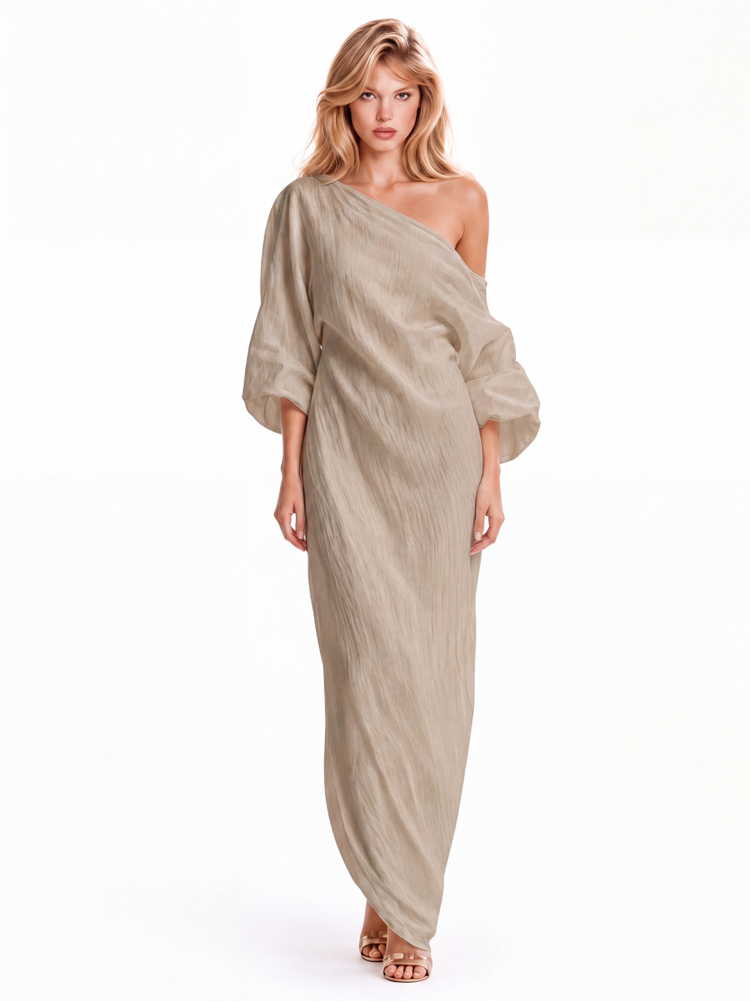 Elara™ | One-Shoulder Linen Maxi Dress with Pockets – Loose Fit Casual Summer Dress oaklynwear