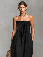 Greta | Women's Minimalist Loose-Fitting Linen Blend Strapless Jumpsuit With Tie Closure oaklynwear