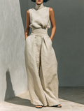Eden | Women's Linen Blend Wide-Leg Pants Set oaklynwear