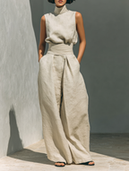 Eden | Women's Linen Blend Wide-Leg Pants Set oaklynwear