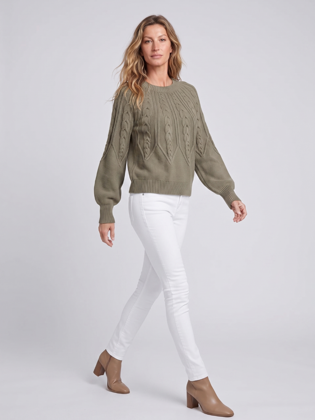 Riley | V-Neck Cable Knit Sweater with Balloon Sleeves, Oversized Winter Pullover oaklynwear