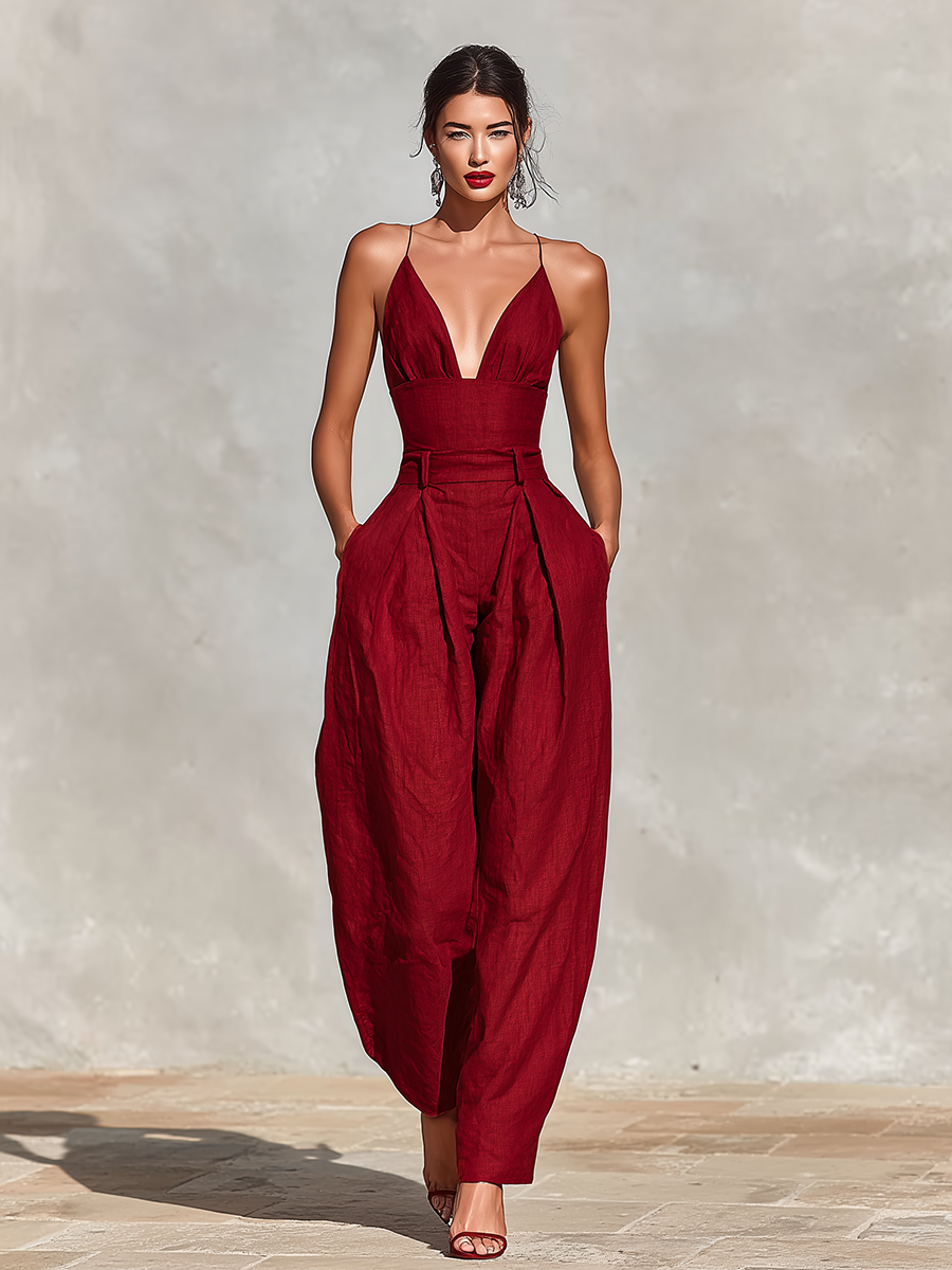Ruby | Spaghetti Strap Linen Wide-Leg Jumpsuit oaklynwear