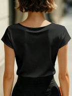 Elegant Satin Wrap V-Neck Short-Sleeve Shirt oaklynwear