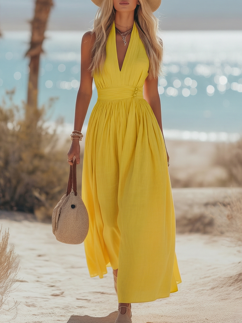 Calista | Boho Linen Halter Dress oaklynwear