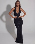 Aurea | Rhinestone Halter Maxi Dress oaklynwear