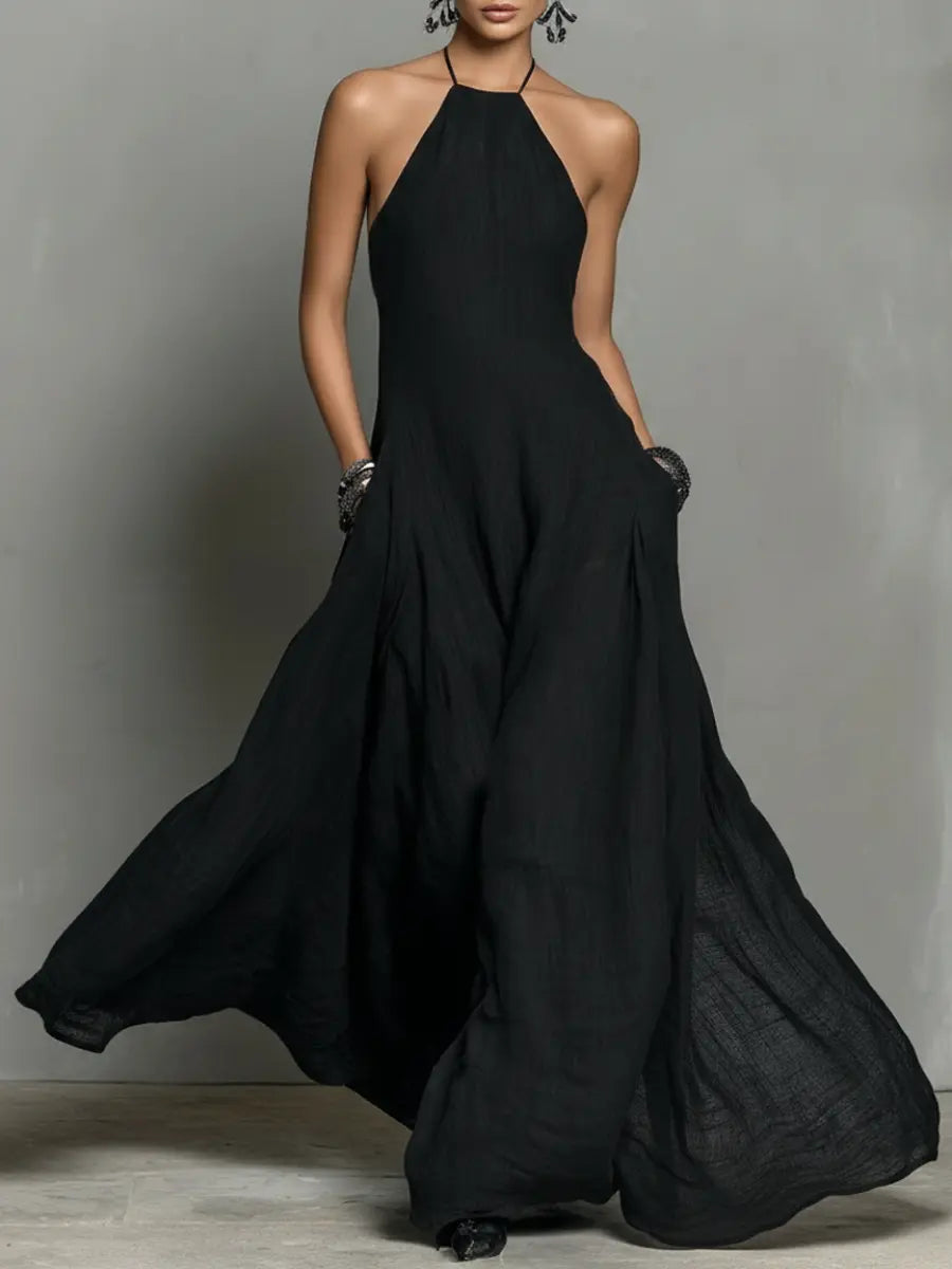 Paloma | Women's Minimalist Linen Blend Halter Neck Sleeveless Maxi Dress oaklynwear