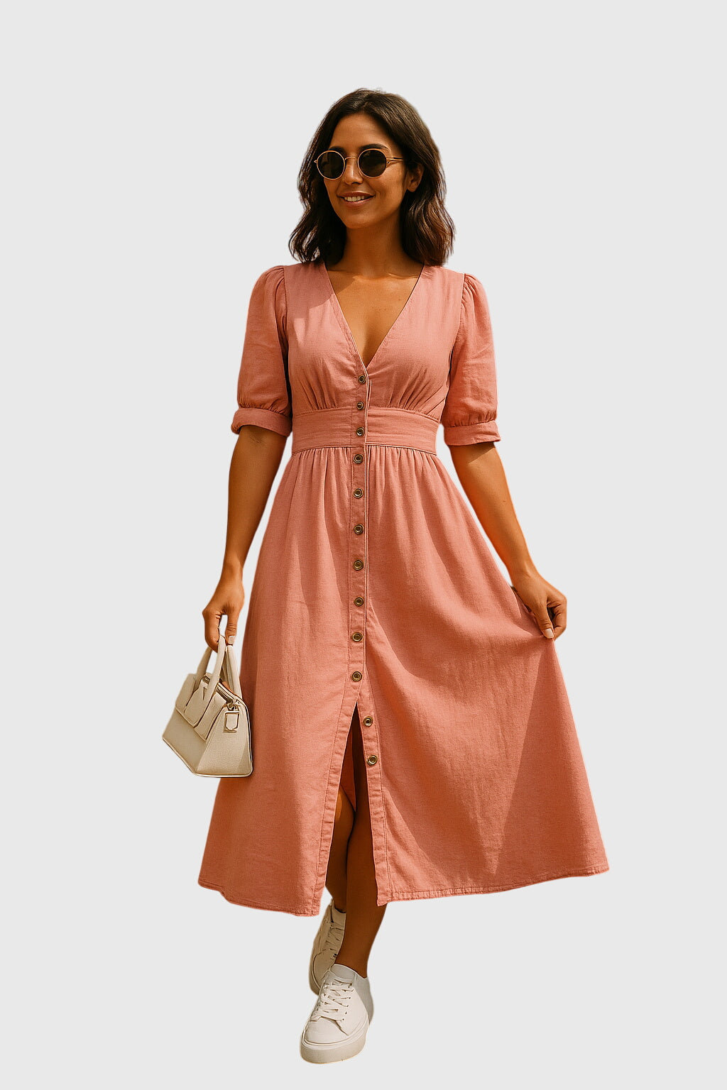 Dottie | Button-Front Puff Sleeve Denim Midi Dress oaklynwear