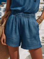 Skye | One-Shoulder Tencel Denim Shorts Set oaklynwear