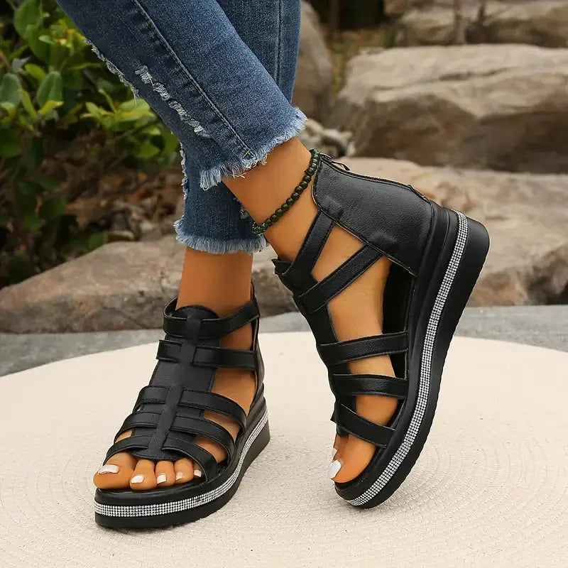 Elle | Comfort Sandals with Rhinestone Decoration oaklynwear