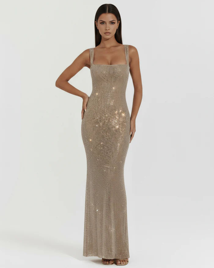 Estrella | Rhinestone Square Neck Maxi Dress oaklynwear