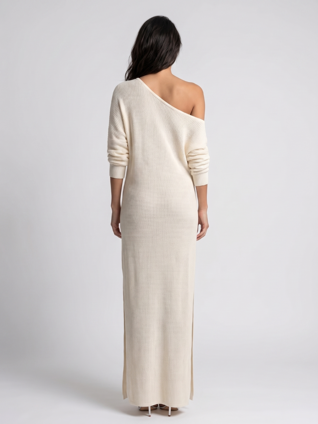 Celeste | One-Shoulder Textured Ivory Maxi Dress oaklynwear