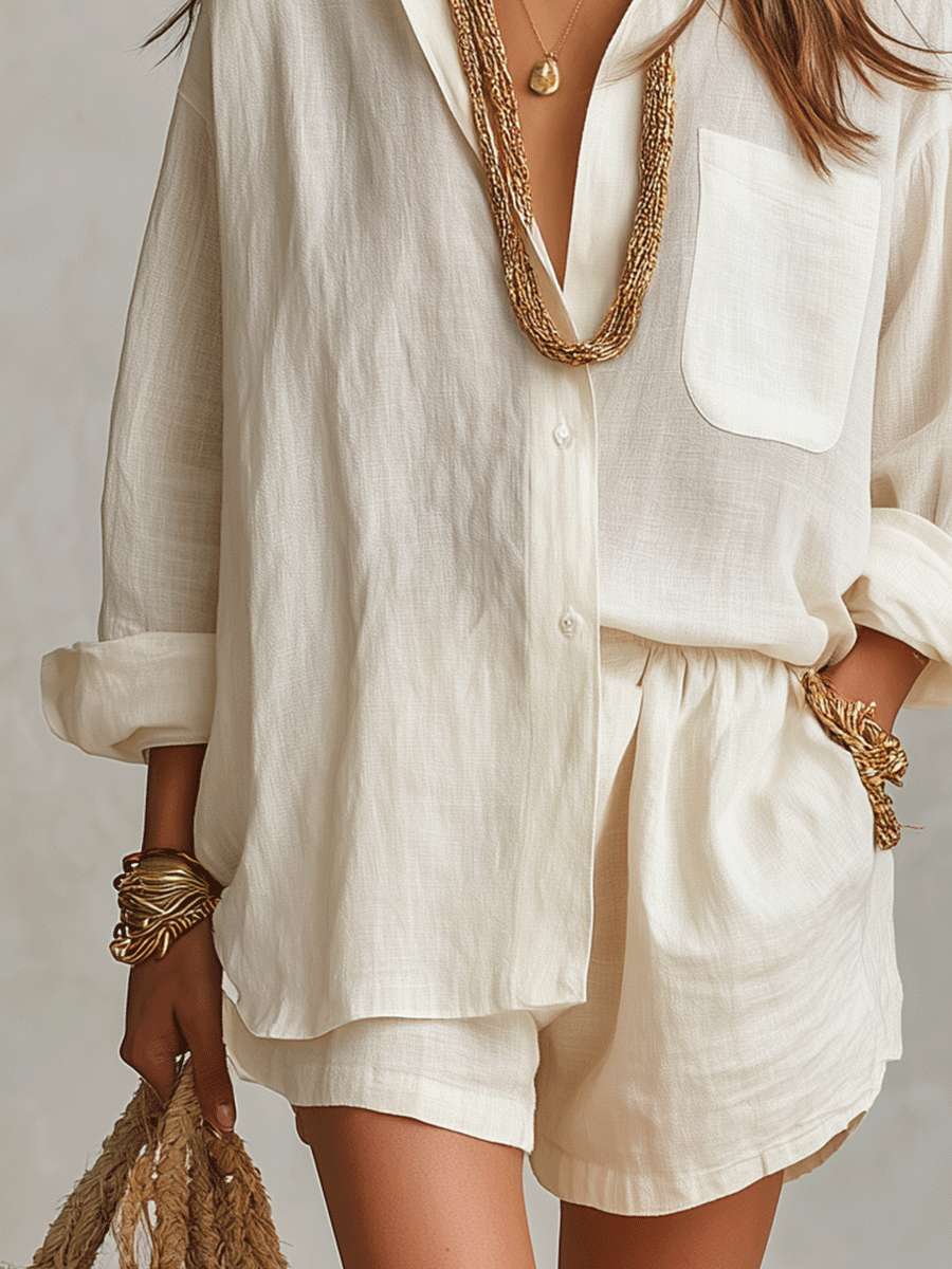 Petra | Linen Oversized Shirt Shorts Set oaklynwear