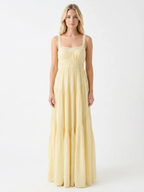 Amalfi | Lace Trim Tiered Ruffle Linen Maxi Dress oaklynwear
