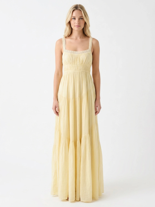 Amalfi | Lace Trim Tiered Ruffle Linen Maxi Dress oaklynwear