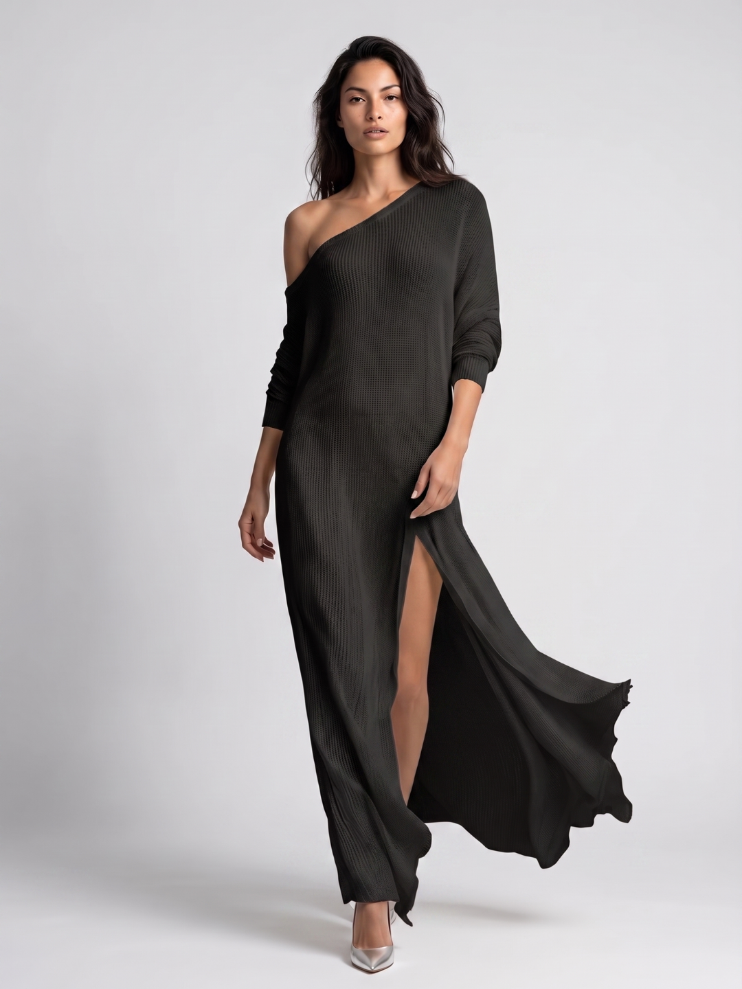 Celeste | One-Shoulder Textured Ivory Maxi Dress oaklynwear