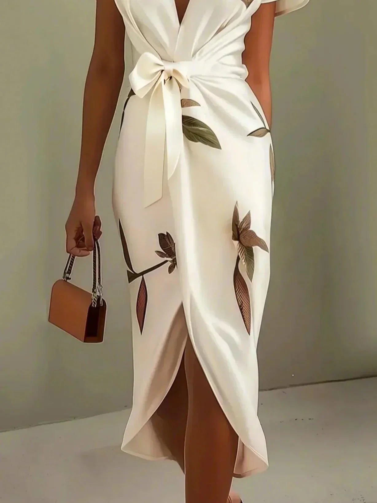 Vivienne | Printed Tie Waist Midi Dress oaklynwear