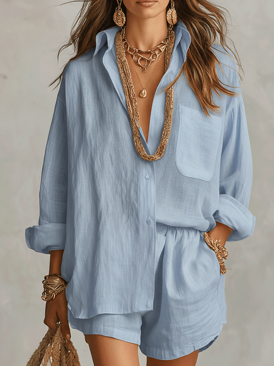 Petra | Linen Oversized Shirt Shorts Set oaklynwear