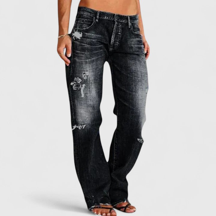 Sadie | Women's Low Rise Distressed Straight Leg Jeans oaklynwear