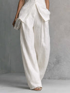 Grace | Women's Elegant White Cotton Linen Sleeveless Top and Wide-Leg Pants Set oaklynwear