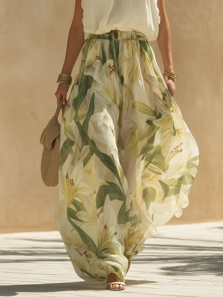 Lily | Ruffled Chiffon Top Printed Pants Set oaklynwear