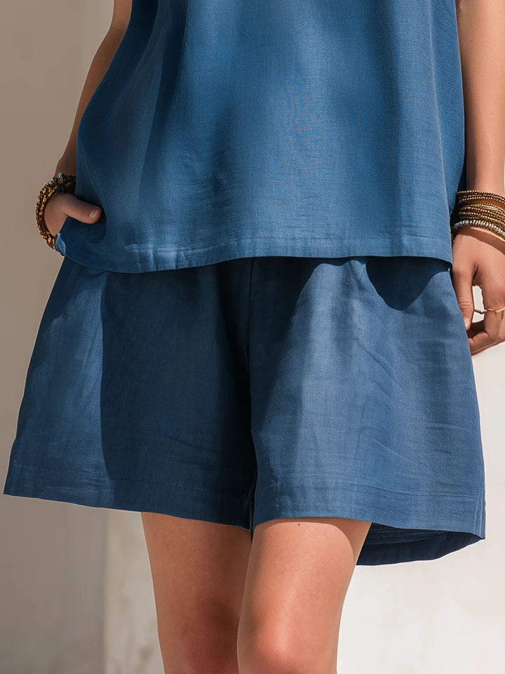 Azure | Tencel V-Neck Top Shorts Set oaklynwear