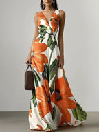 Ophelia | Floral Satin A-Line Maxi Dress with Pockets oaklynwear