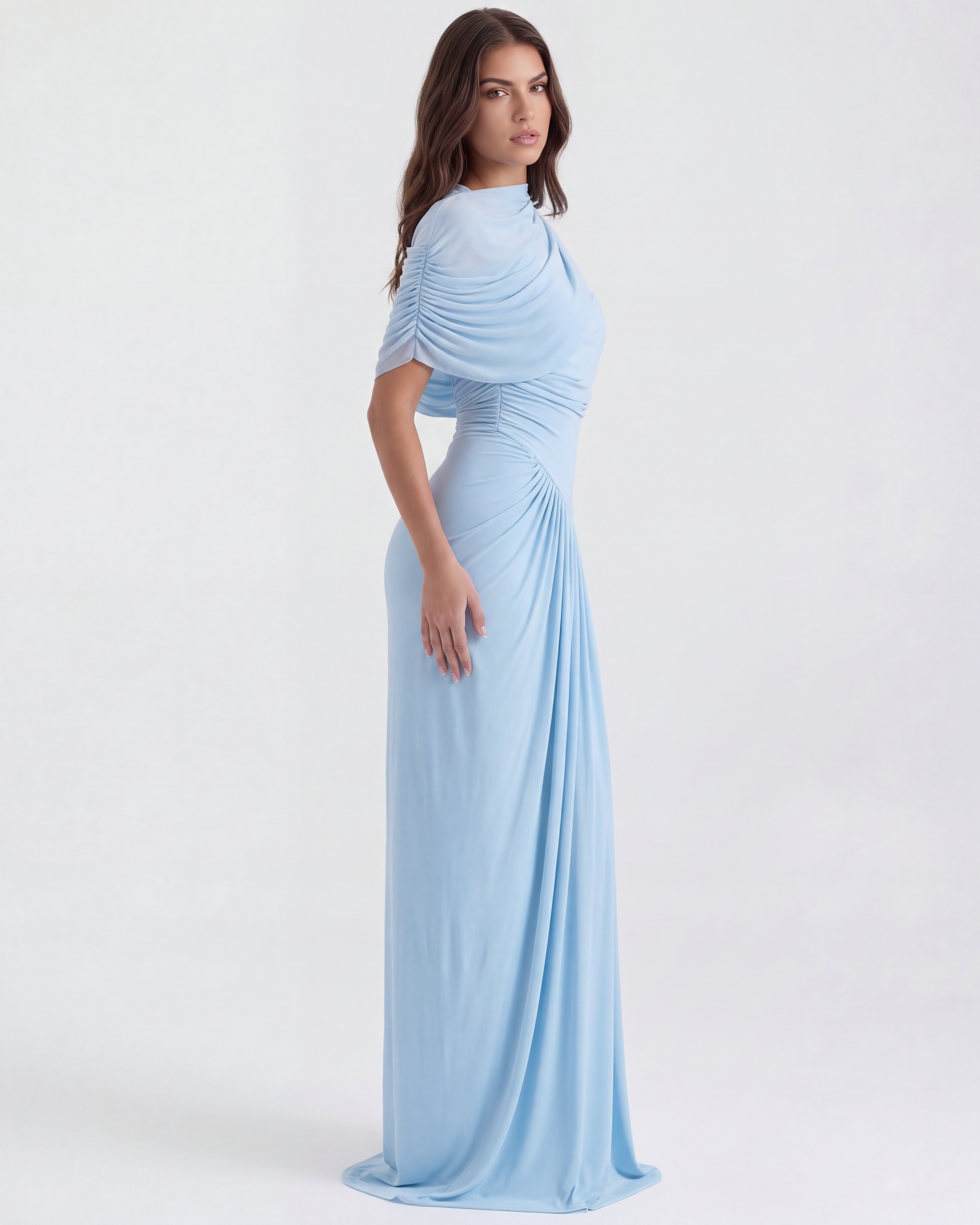 Camilla | Draped Shawl Asymmetric Maxi Dress oaklynwear