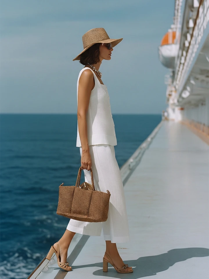 Sophia | Linen Square-Neck Top Capri Pants Set oaklynwear