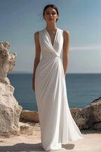Blanche | Ruched Chiffon V-Neck Maxi Dress oaklynwear