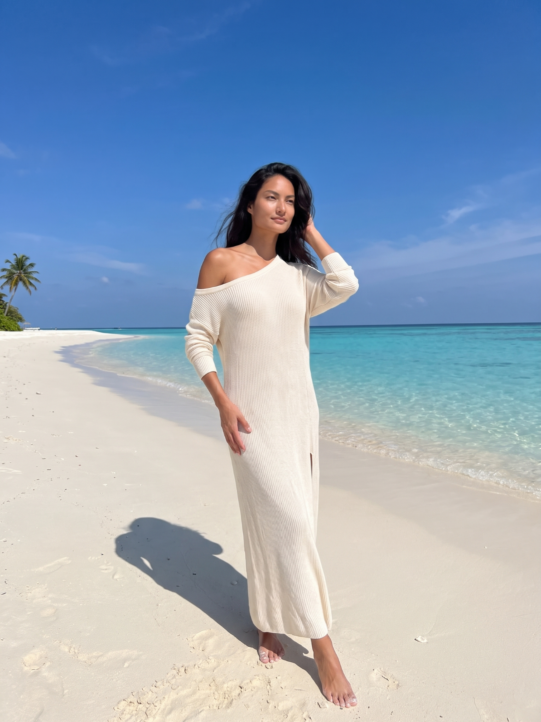 Celeste | One-Shoulder Textured Ivory Maxi Dress oaklynwear