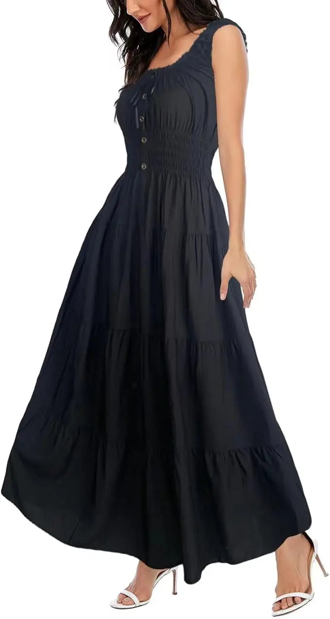 Bora™ | Women's Boho Floral Tiered Maxi Dress – Sleeveless Scoop Neck A-Line Beach Vacation Dress oaklynwear