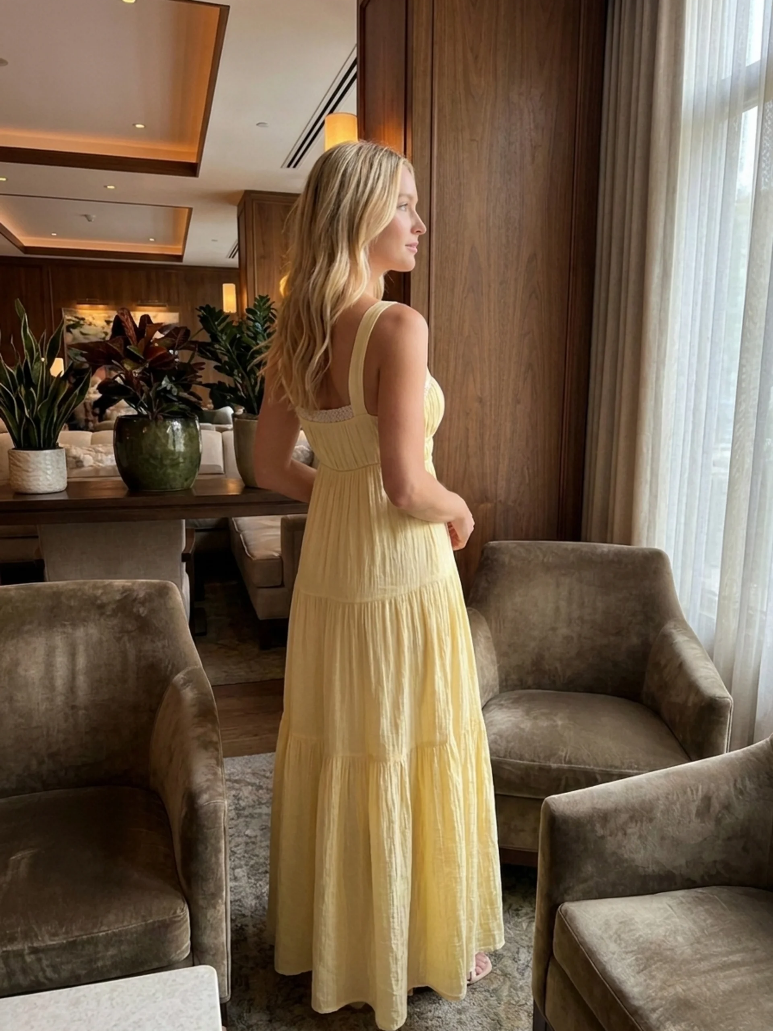 Amalfi | Lace Trim Tiered Ruffle Linen Maxi Dress oaklynwear