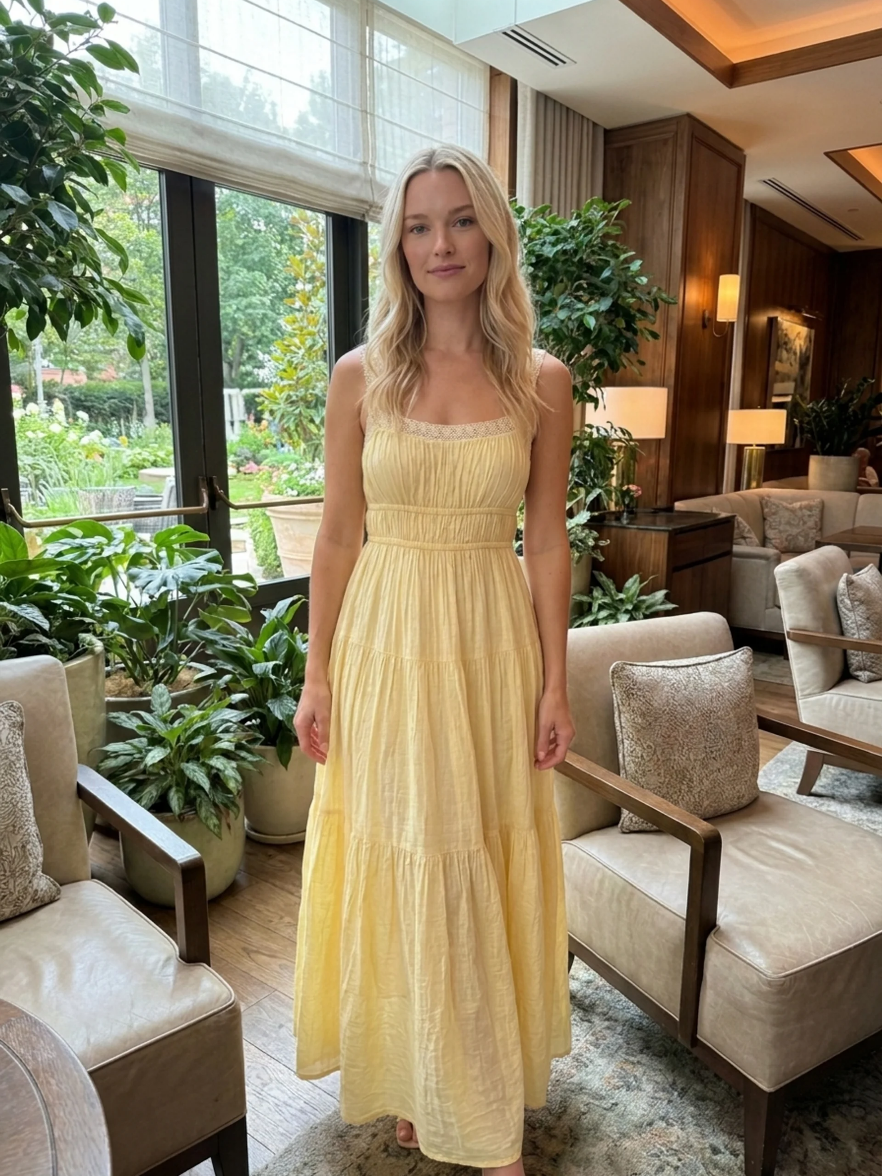 Amalfi | Lace Trim Tiered Ruffle Linen Maxi Dress oaklynwear