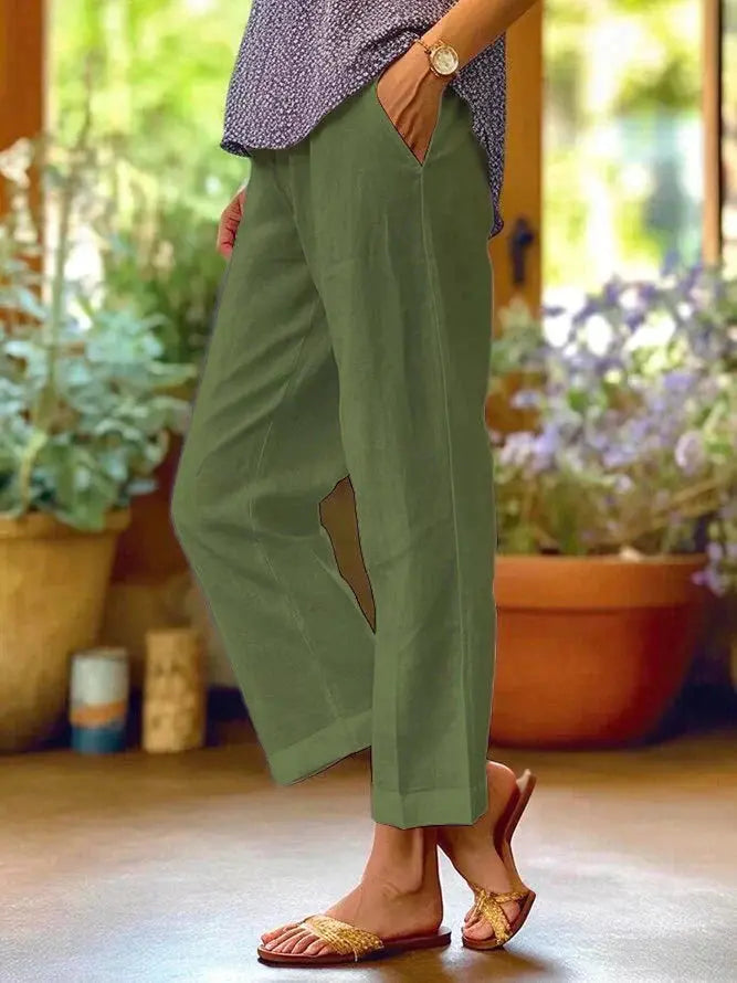 Women’s Linen Pants – Lightweight Summer Loose Fit Casual Trousers with Elastic Waist oaklynwear