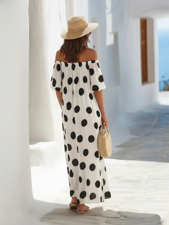 Dotty | Polka Dot Off-Shoulder Maxi Dress oaklynwear