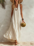 Ivory | Pleated Chiffon Sleeveless Maxi Dress oaklynwear