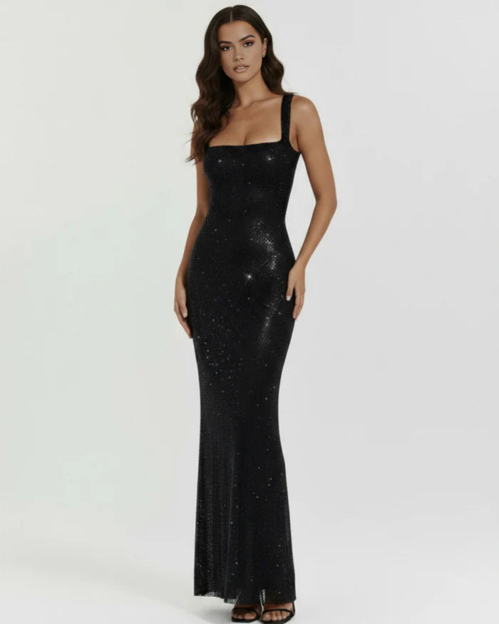 Estrella | Rhinestone Square Neck Maxi Dress oaklynwear
