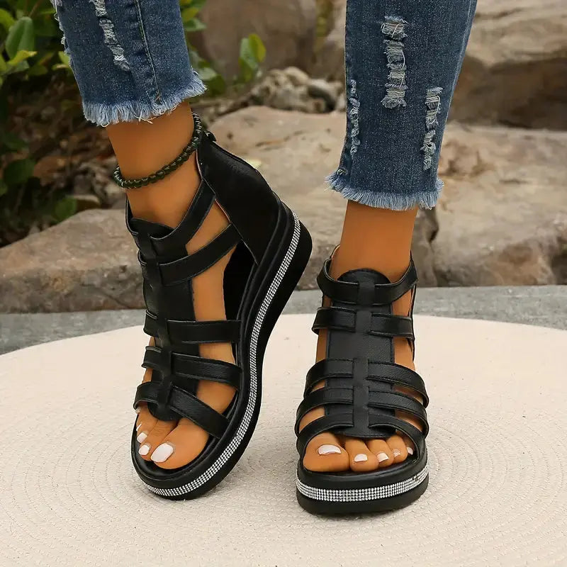 Elle | Comfort Sandals with Rhinestone Decoration oaklynwear