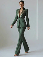 Solid Color Blocked Satin Lapel Blazer Trousers 2-Piece Suit oaklynwear