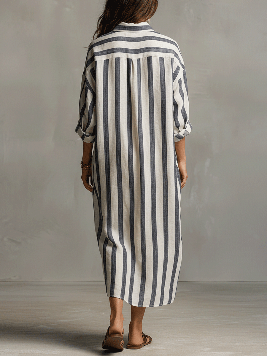 Casual Striped Shirt Bohemian Style Maxi Dress oaklynwear